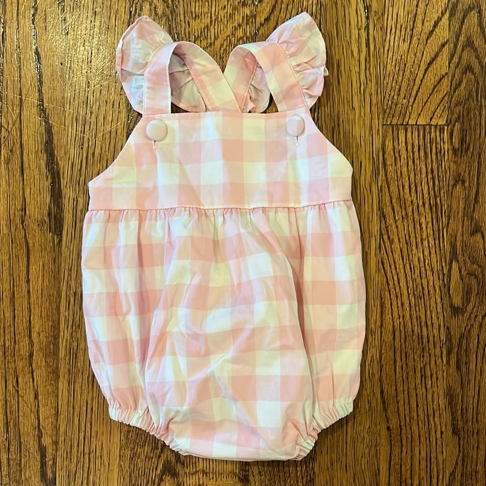 LIKE NEW PINK GINGHAM BUBBLE ROMPER - SIZE 6-12M